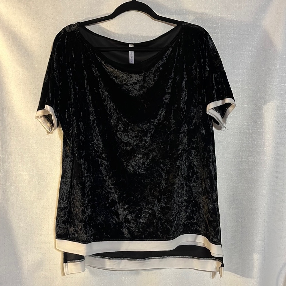 Brand new black velvet with white trim top